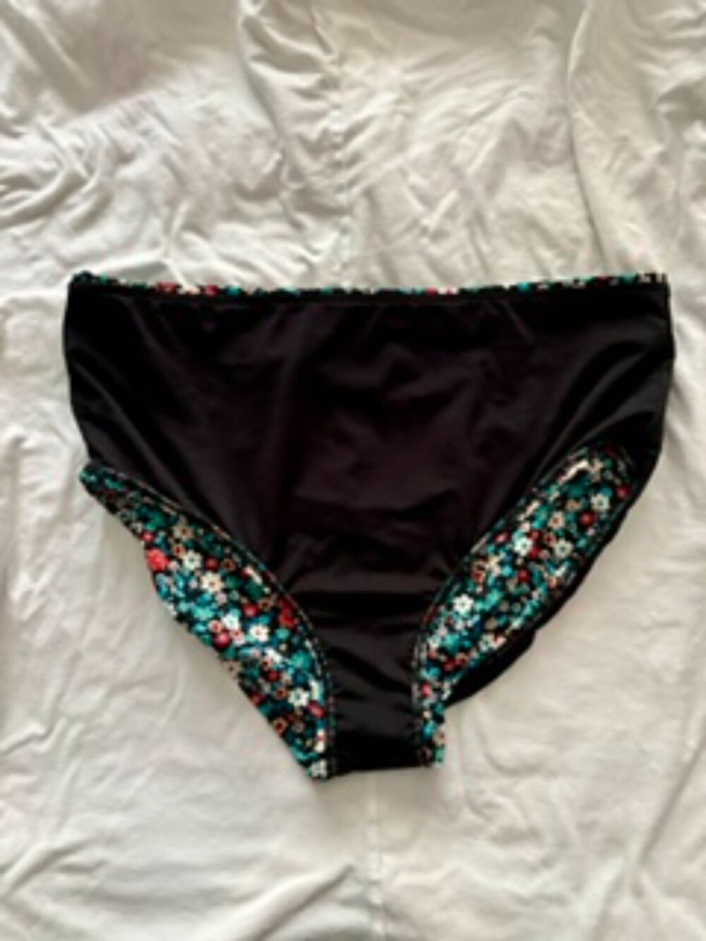 Land's End 2- Peice Bandeau Tankini Top & Bottom Black Floral Sz 14 - Picture 5 of 7